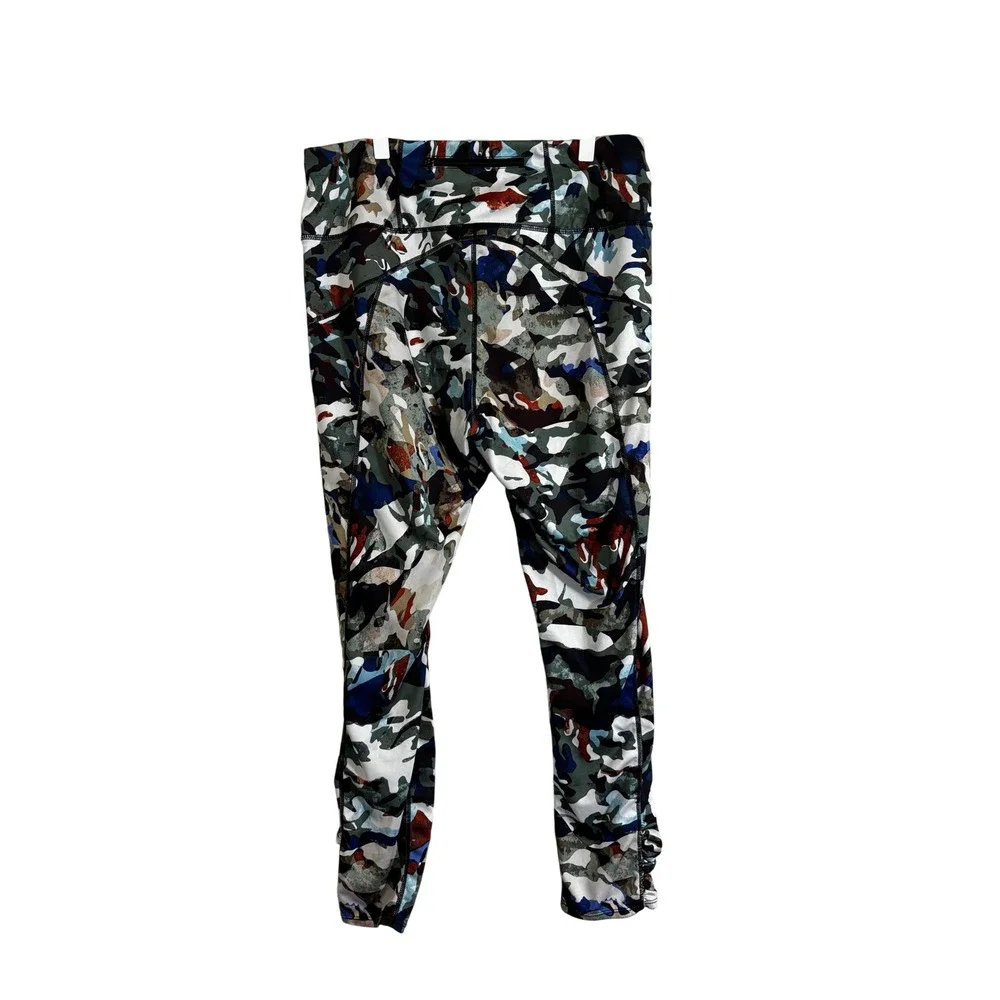 Free People Movement 7/8 Camo Print Leggings with Ruched Detail High Waist‎ Sz L - Picture 2 of 9